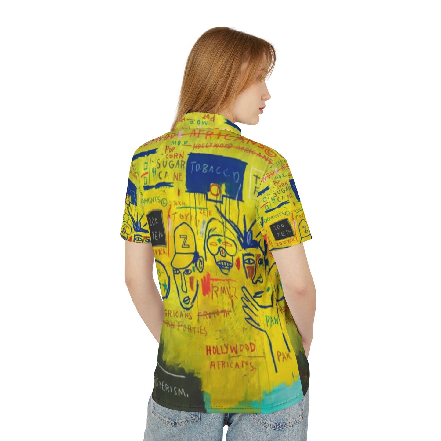 BasQ Yellow Graffiti Art Polo Shirt – Abstract Streetwear Design