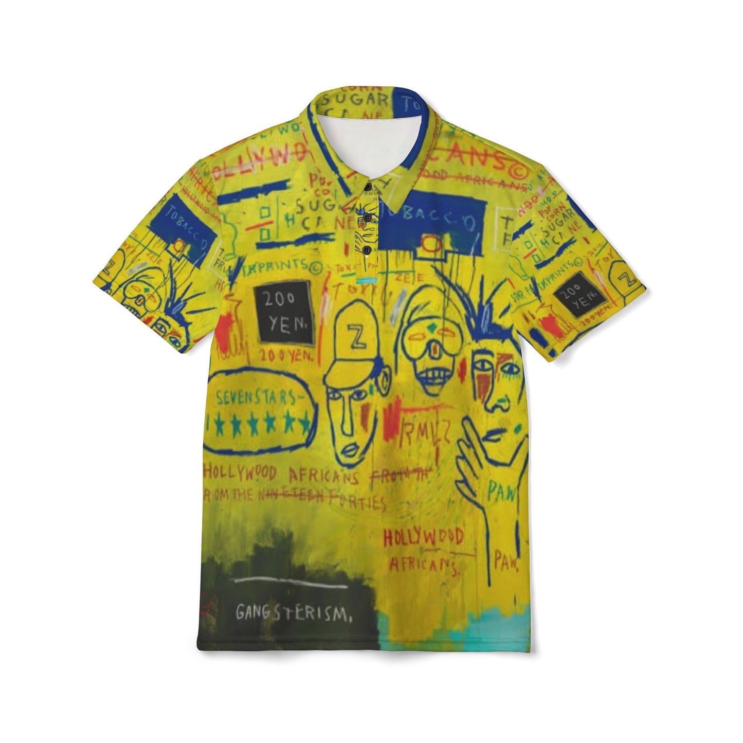 BasQ Yellow Graffiti Art Polo Shirt – Abstract Streetwear Design